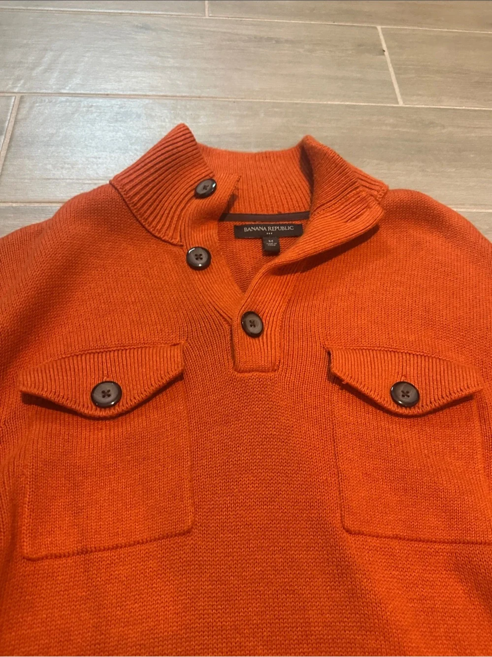 Banana Republic Men's Orange Button-Neck Knit Sweater